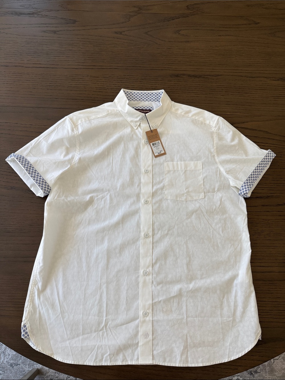 Johnston & Murphy Men's White Short-Sleeve Button-Down Shirt w/Contrast Trim